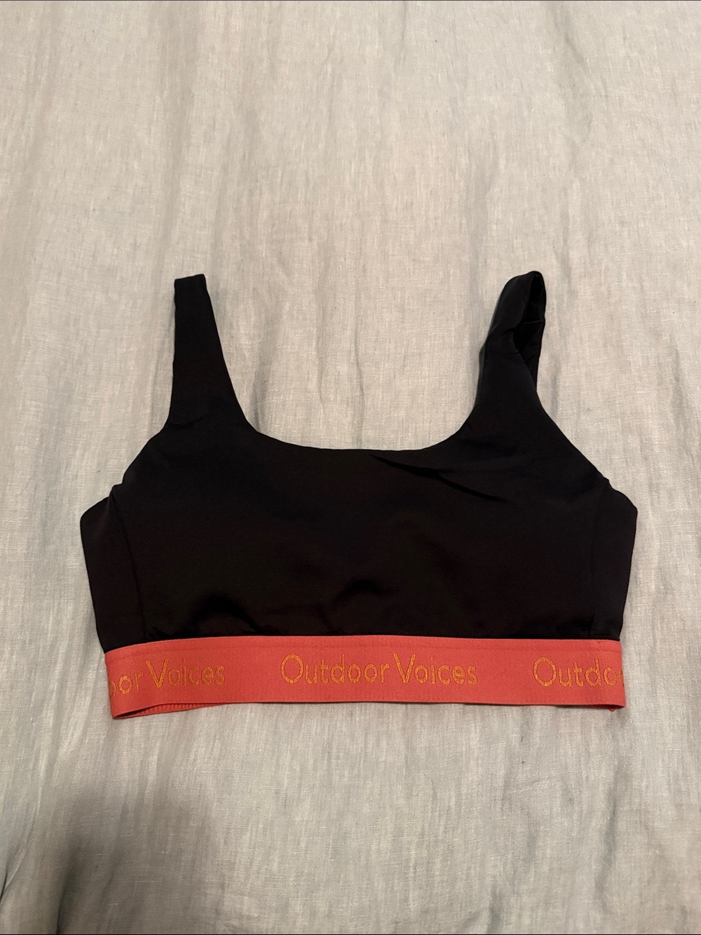 Outdoor Voices Black Sports Bra with Pink Logo Band